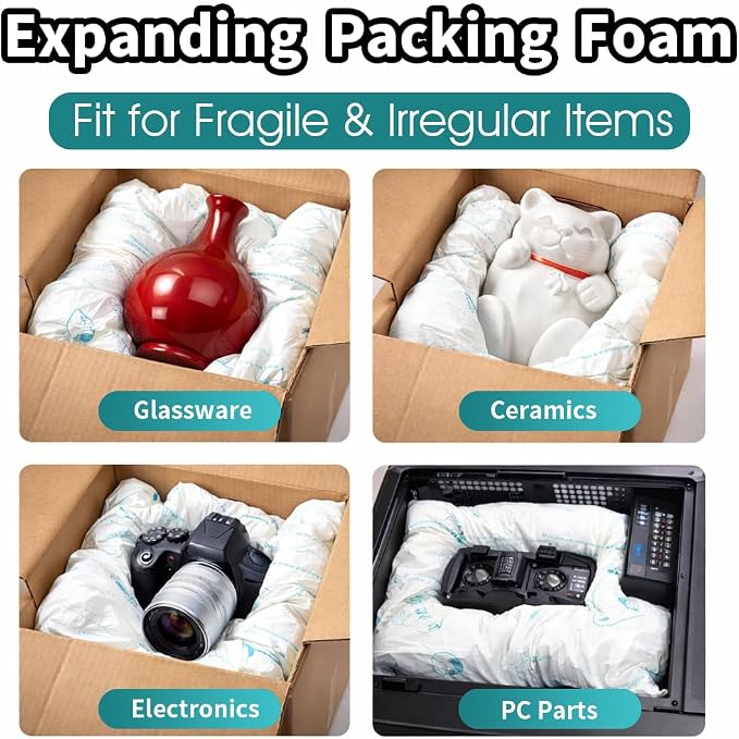2 Pcs Expanding Foam Packaging for PC, Fragile & Irregular Valuables Items, Electronics, Ceramics. Packing Foam for Shipping & Moving, 14”x16”