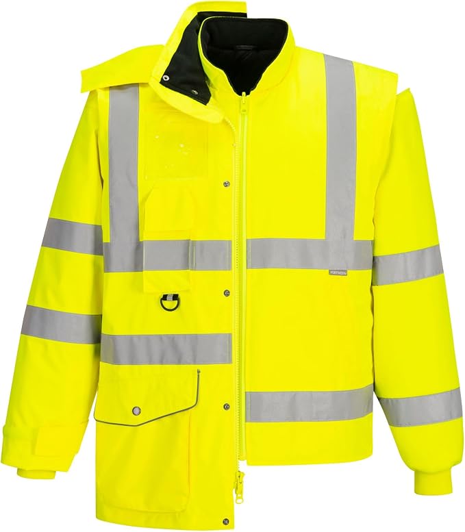 Portwest Hi-Vis 7in1 Jacket Viz Insulated Safety Visability Work Bomber Rain ANSI 3, X Large Yellow