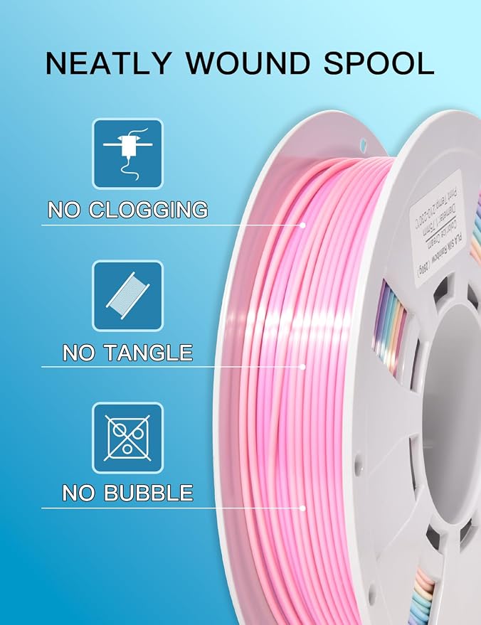 PINBALL Silk Rainbow & Crystal Rainbow PLA Filament 1.75mm, 3D Printer Filament Fast Color Change, Fit Most FDM Printers, 250g Spool, 4 Rolls