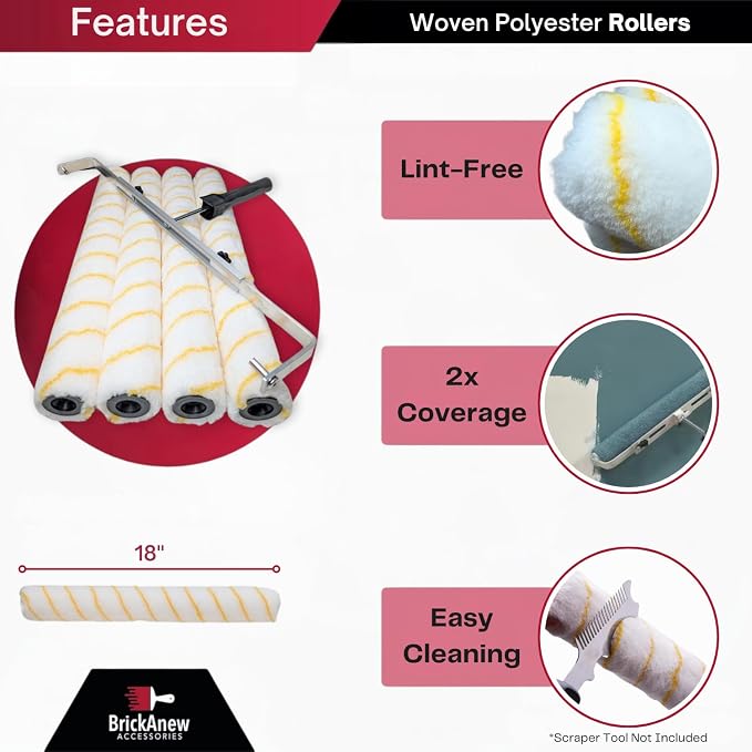 18" Paint Roller Kit with Extension Pole - Includes 3ft Adjustable Telescopic Pole, 12"-18" Adjustable Roller Frame, (4) 18" Roller Covers | Interior & Exterior Paint Supplies