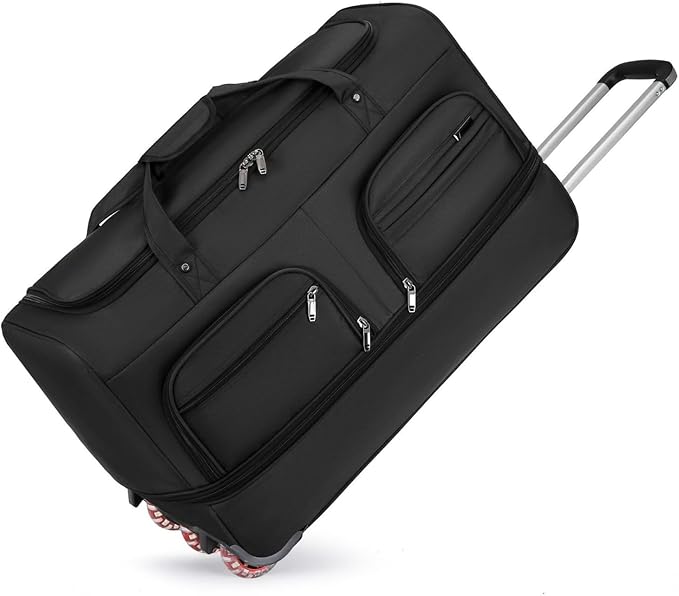 Expandable Rolling Duffle Bag with Wheels, 28" Foldable Carry On Luggage Suitcases, Water-Resistant Travel Duffle Bag Carry On Suitcase Weekend Bag for Women Men Black