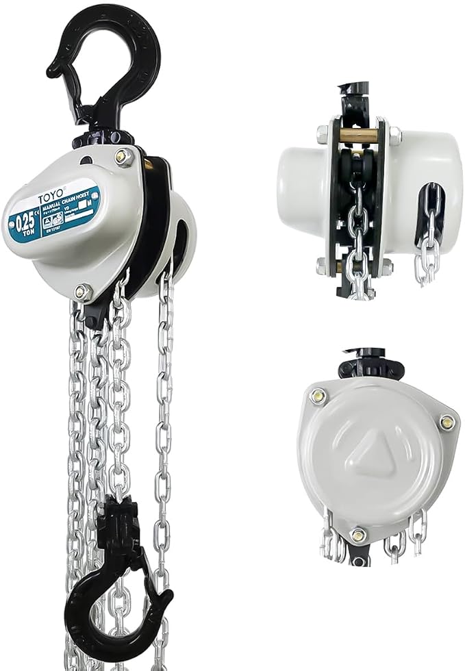 TOYO 550lbs Chain Hoist 1/4 Ton - Mini Hand Hoist with 10FT Chain, for Garages, Warehouse, Automotive - Heavy Duty Pulley Hoist with 2 Heavy Duty Hooks (550Lb 10Ft)
