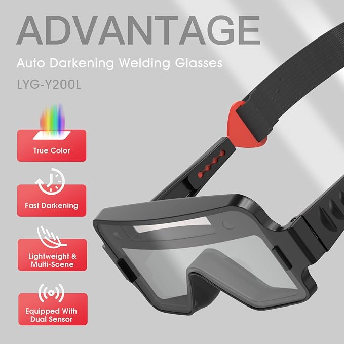 YESWELDER True Color Auto Darkening Welding Goggles, 2 Sensors Solar Powered Lightweight MIG/TIG/Stick Welder Glasses, for Permanent Jewelry Making & Tight Space Exhaust Repair