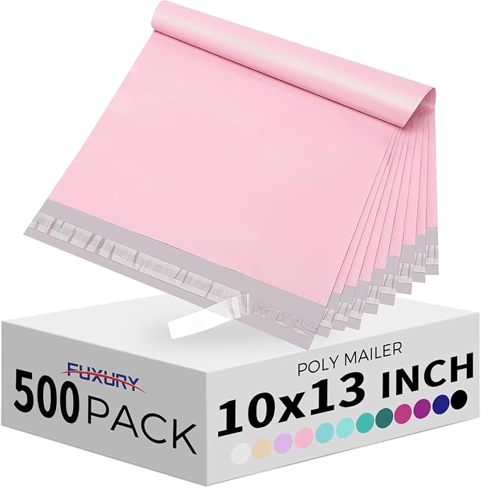Fuxury 10x13" Poly Mailers 500 Pack Bulk,Shipping Bags for Clothing,Pink | Strong Adhesive Packaging Mailers Poly Bag,Waterproof Self Seal Mailing Envelopes For Books Clothes Small Business Boutique