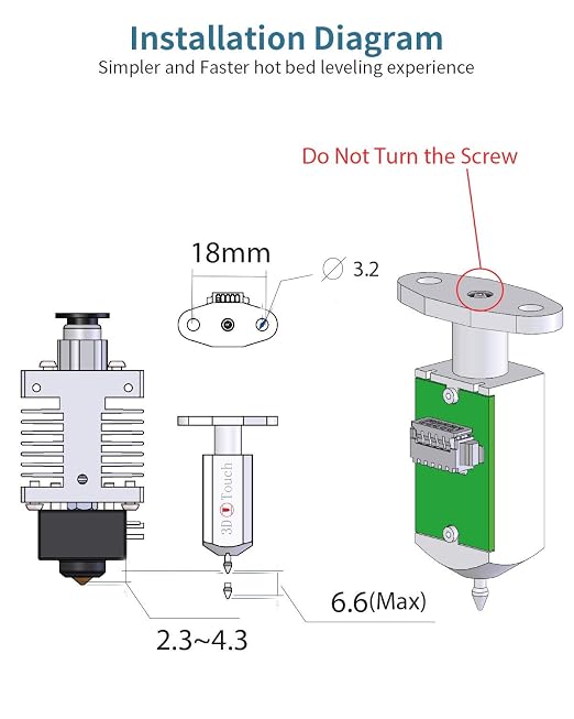 Upgraded 3D Touch V3.2 BL-Touch Replacement incl. 4 Brackets Compatible with Ender-3/3S/3Pro, Ender-5/5S/5Pro,CR-10 and Geeetech 3D Printers Auto Bed Leveling Sensor Kit, +/- 0.005mm Accuracy