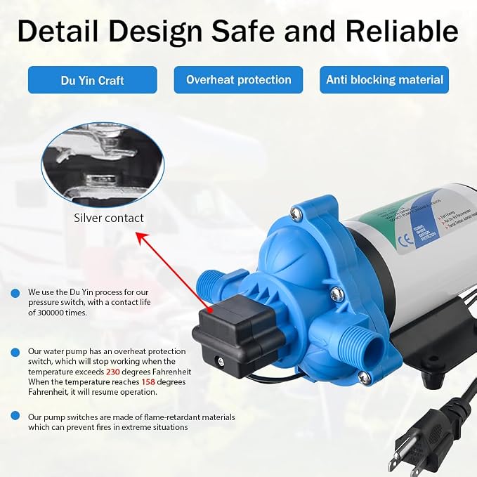 110V AC Electric High Voltage Diaphragm Pump, 4.0GPM, 45PSI, In line Water Transfer Pump, Camping Water System, Garden Hose and Pump Demand Water Pressure Boosting Pump