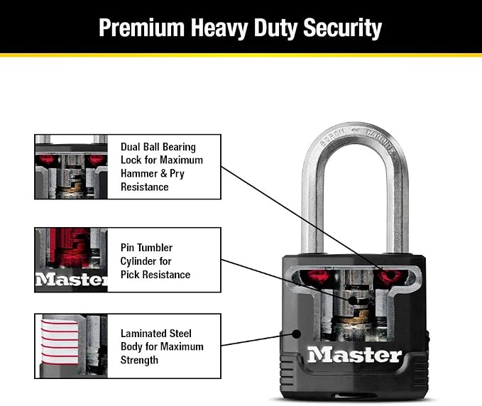 Master Lock Black Magnum Keyed-Alike Padlocks with All-Weather Cover, Outdoor Lock for Fence or Gate with a 1-7/8 Inch Lock Body and 1-1/2 Inch Shackle, 3-Pack