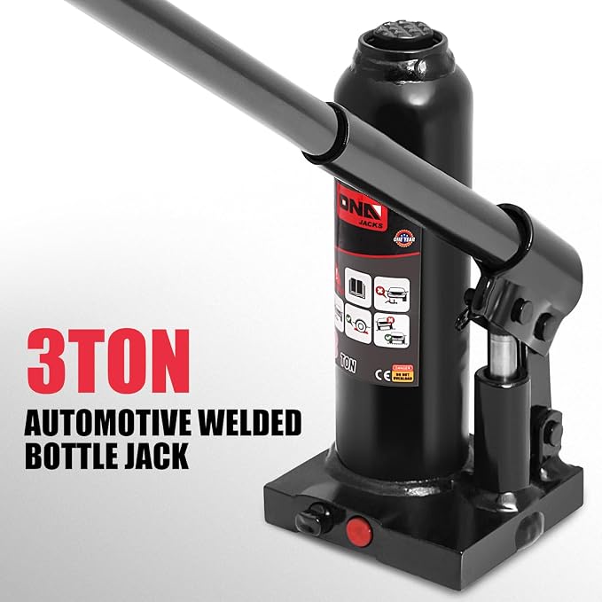 DNA Motoring 3 tons / 6000 lbs Lifting Automotive Welded Hydraulic Bottle Jack for Repair Vehicle, Pickup, Truck, w/Manual Handle, BLACKTOOLS-00351