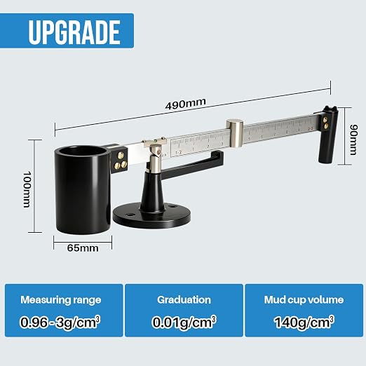 Mud Hydrometer, 0.96-2.5g/cm³ Measurement Range 0.01g/cm³ High Precision Fine Workmanship Better Quality More Wear-Resistant for Longer Service Life Suitable for Drilling Slurry Testing