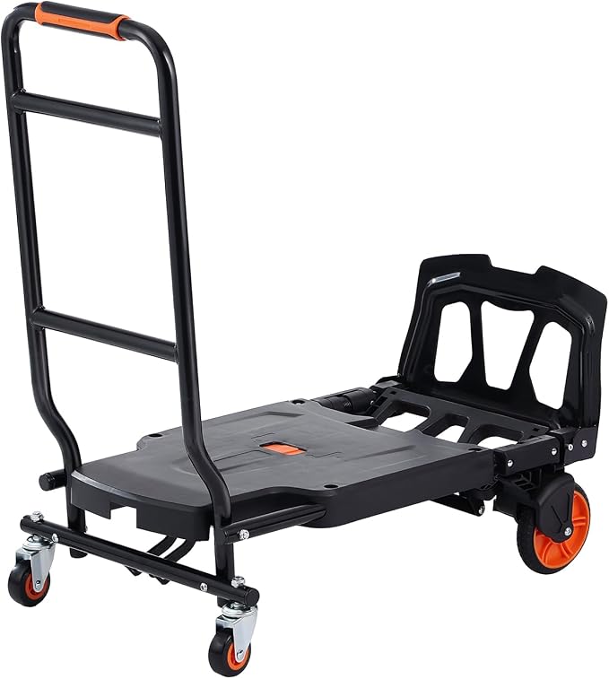 VEVOR Aluminum Folding Hand Truck, 2 in 1 Design 300 Lbs Capacity, Heavy Duty Industrial Collapsible cart, Dolly Cart with Rubber Wheels for Transport and Moving in Warehouse, Supermarket, Garden