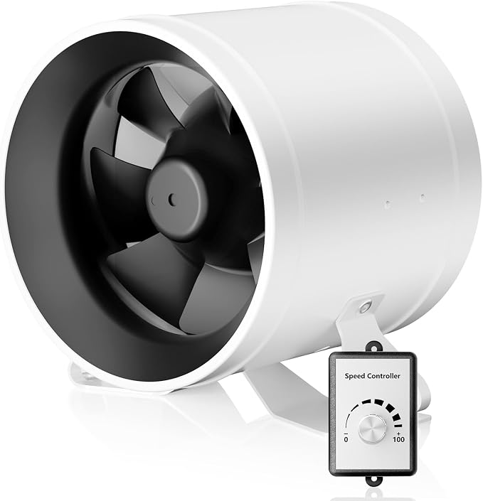 Hon&Guan PRO 6 Inch Inline Duct Fan - 405 CFM with Quiet EC Motor & Speed Controller, Ventilation Exhaust Fan for Heating Cooling, Grow Tents, Hydroponics (White&Black)