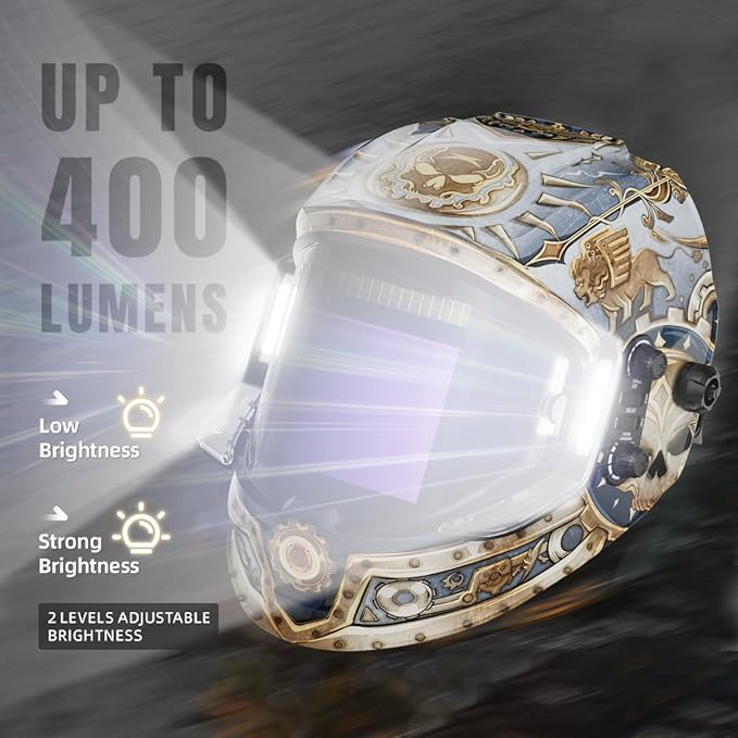 ANDELI Welding Helmet - Panoramic 180° View 3.94"X3.74",True Color Auto Darkening Welding Helmet with Light, 4 Arc Sensor, 4/5-8/9-13 Type-C Charging (MONERIG-LED)