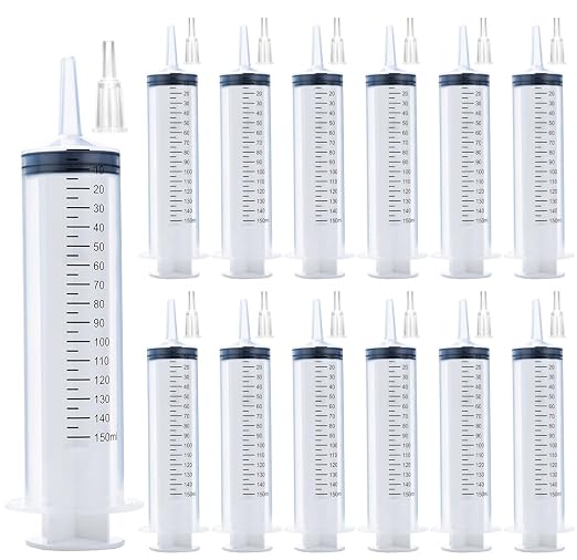 12 Pack 150ml Syringes, Large Plastic Garden Syringe for Scientific Labs, Watering, Refilling