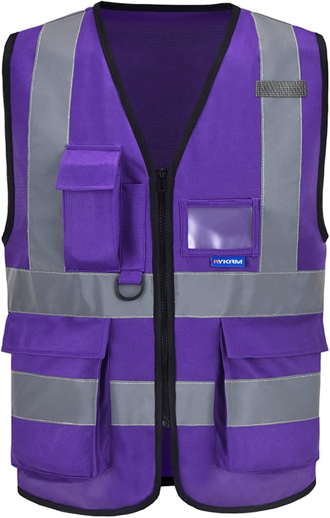 A-SAFETY Purple safety vest for women with pocket | Purple XL Polyester work vest with transparent ID pocket, radio mic loop and reflective strips for specialty contractors.