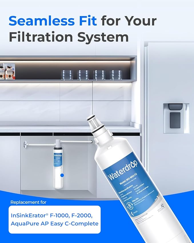 Waterdrop F-2000 Water Filter, Replacement for InSinkErator® F-1000 F-2000 Filter and AquaPure AP Easy C-Complete, 500 Gallons, Reduces Chlorine, Bad Taste & Odor, NSF/ANSI 42 Certified