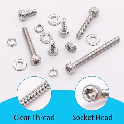 350PCS M4 Screw Kit, M4 x 6/8/12/16/20/25/30mm Hex Socket Head Cap Screws Bolts Nuts Washers Assortment Kit, 304 Stainless Steel Metric Bolts with Hex Wrench