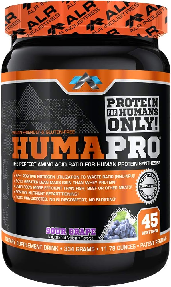 ALR Industries Humapro | Amino Acids Protein Matrix for Humans | 99% Utilization for Lean Muscle | Vegan, Gluten Free | 45 Servings (Sour Grape)