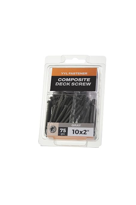 Coated Composite Deck Screws #10 x 2, Self Tapping Wood Screws and Deck Screws with Torx T20 Star Drive, Type 17 Point, Flat Head, 1 Free Bit Included (Gray, 75), by YYL FASTENER