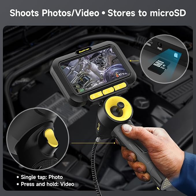 360° Joystick Articulating Borescope with Light,5'' Monitor 6.2mm Slim Probe Endoscope Inspection Camera,4-Way Articulating Borescope with 5ft Resilient Gooseneck Cable-Dual Battery Pack