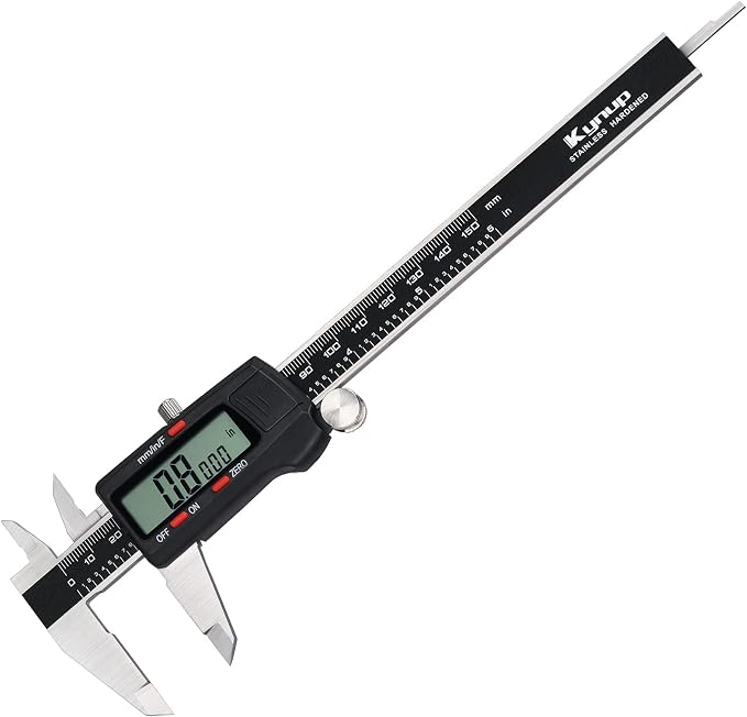 Kynup Caliper, Digital Caliper, Caliper Measuring Tool with Stainless Steel, Easy Switch from Inch Metric Fraction, Large LCD Screen, IP54 Waterproof Protection Design