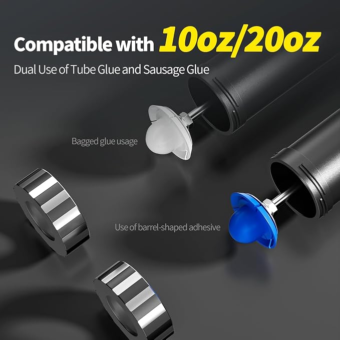 Silicone Sealant Caulking Gun, Heavy Duty Industrial Manual Caulking Gun with LED Light, 19-Bearing Smooth Dripless Caulk Gun, 18:1 Thrust Ratio, Dual Use Sausage & Cartridge (20 oz)