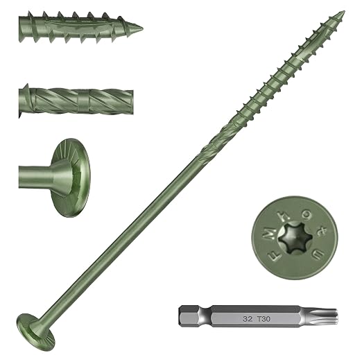 8 Inch Heavy-Duty Outdoor Deck Screws, 250Pcs Star Drive Decking Wood Screws, Rust Resistant Timber Screws for Timber/Log/Landscaping Wood (#14 x 8 Green)