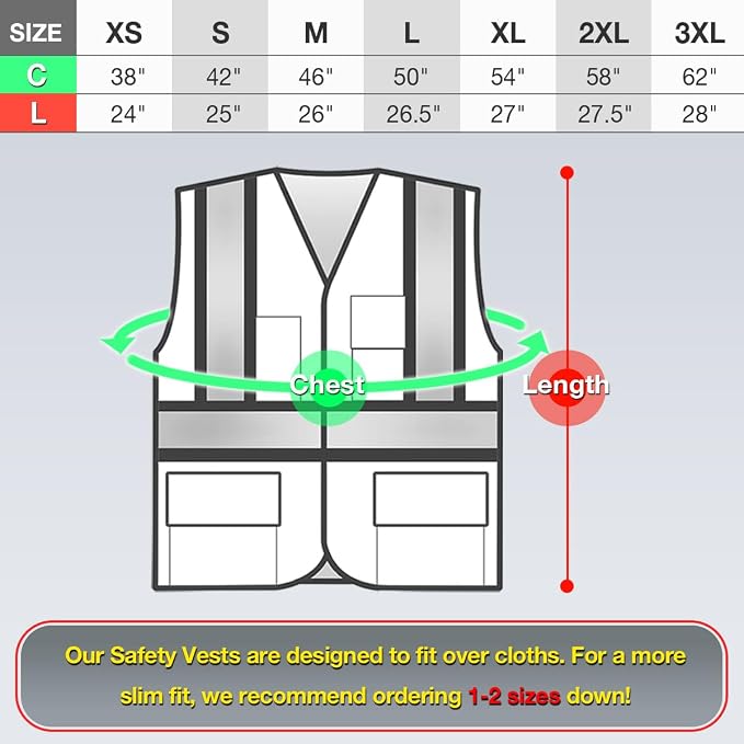 KAYGO Reflective High Vis Safety Vest with Pockets for Men and Women KG0100 | Breathable Polyester Lightweight, Two-Tone, ANSI Class 2, for Construction, Warehouse, Surveying, Cycling, Machine Washable