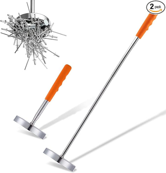 2 Pack Telescoping Magnetic Sweeper Pickup Tool, Screws Parts Finder with 35LB Pull Capacity, Retractable 8.6" to 33" with Strong Magnet, Pick up Screws, Metal Parts, Orange