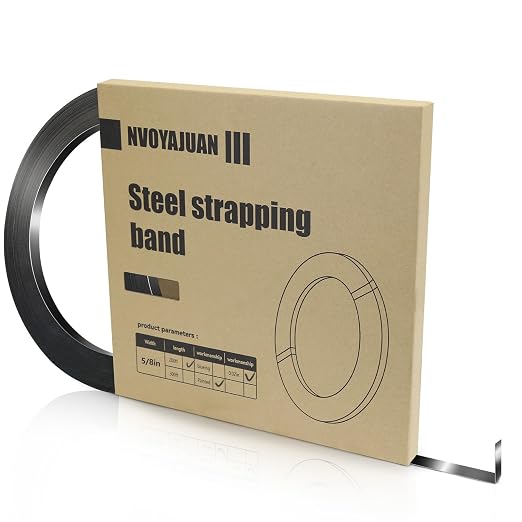 5/8" x .020" x 200' Black Steel Strapping Coil with Portable Dispensed Box Painted and Waxed Metal Band for Pallet Banding(1500 lbs Break Strength)