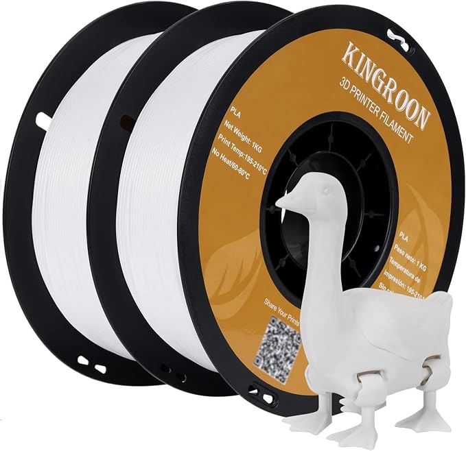 Kingroon PLA 3D Printer Filament, Dimensional Accuracy +/- 0.02 mm, 1 kg Spool(2.2lbs), 1.75mm,2KG White+White