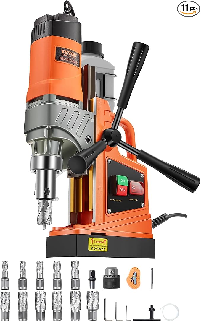 VEVOR Mag Drill Press, 1300W 1.57" Boring Diameter, 2922lbf Power Portable Magnetic Drill, 810 PRM, 11Pcs Drill Bits Electric Drilling Machine for Metal Surface, Industrial and Home Improvement | For Metal Surface, 810 PRM, with 11Pcs Bits, Portable, T...
