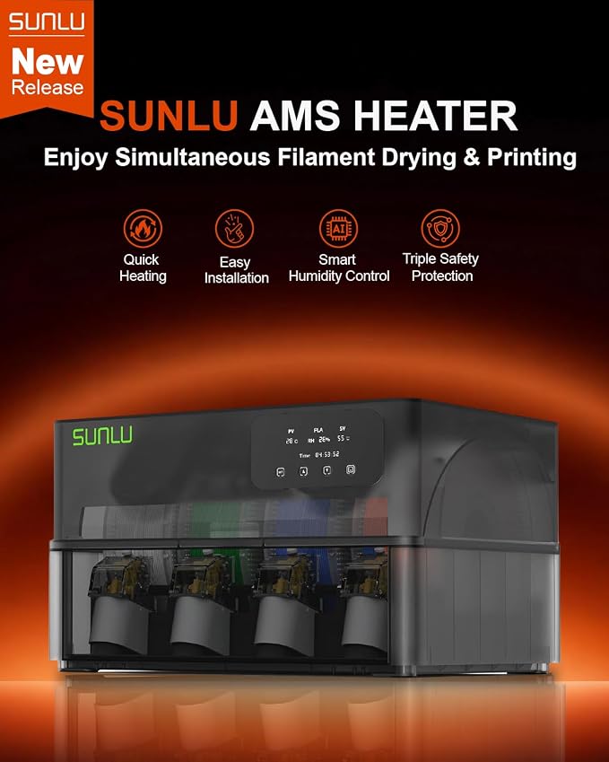 SUNLU Filament Dryer, AMS Heater, Compatible with Bambu Lab AMS 1.0, Enables Drying While Printing, Drying evenly & 70℃ Fast Heating, 4-roll Capacity (AMS Not Included)