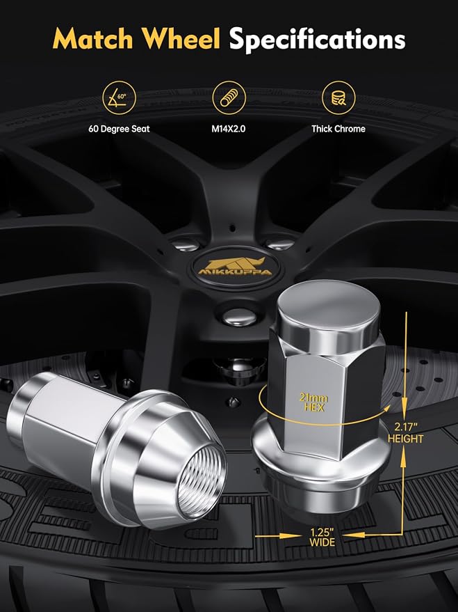 MIKKUPPA M14x2.0 Lug Nuts - Replacement for 2003-2014 Ford F150 Expedition Lincoln Navigator Factory Wheels - 24pcs 13/16 Hex 2 Inch Chrome OEM Factory Style Large Acorn Seat Lug Nuts