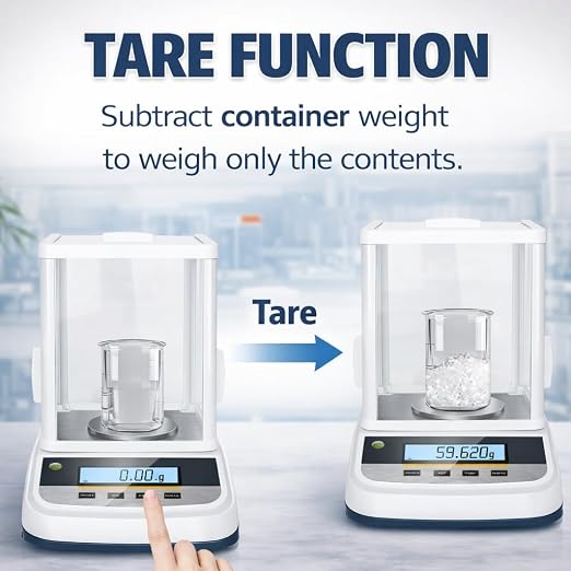 Lab Analytical Balance 500g x 0.001g Precision Digital Scale, with Windshield and RS232 Interface, for Scientific Laboratories, Research, Industrial, Kitchen, Food, Jewelry, 19 Units, 500g Weight