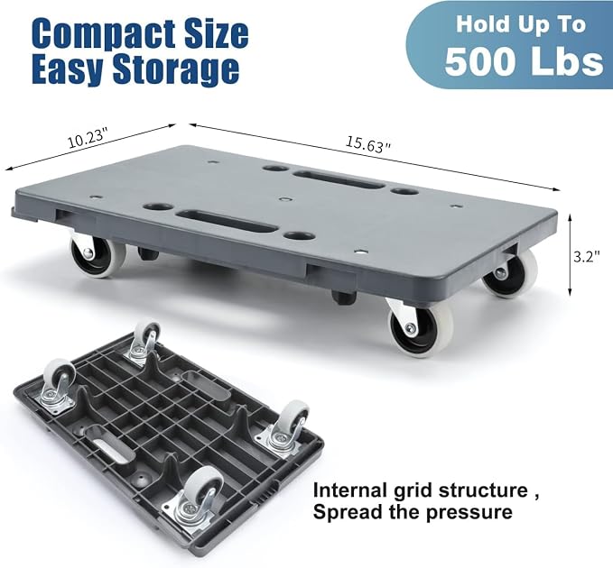 Furniture Dolly, 2 Pack Furniture Movers with Wheels, 500 Lbs Capacity, Moving Dolly Heavy Duty, Connectable Dollies with Wheels, Gray