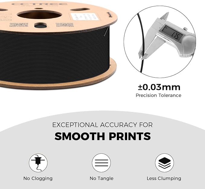 CCTREE Matte PLA Filament 1.75mm Bundle, 4 Pack 1KG Cardboard Spool, Black | Matte Surface Texture, Easy to Print 3D Printing Filament, Accuracy +/- 0.03 mm, Fit Most FDM 3D Printers