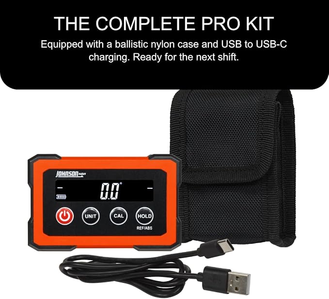 Johnson Level & Tool Dual-Screen Magnetic Digital Angle Gauge & Level – Rechargeable Digital Angle Finder with ±0.1° Accuracy, Auto-Rotating Displays & Rare-Earth Magnets for Table Saw Setup