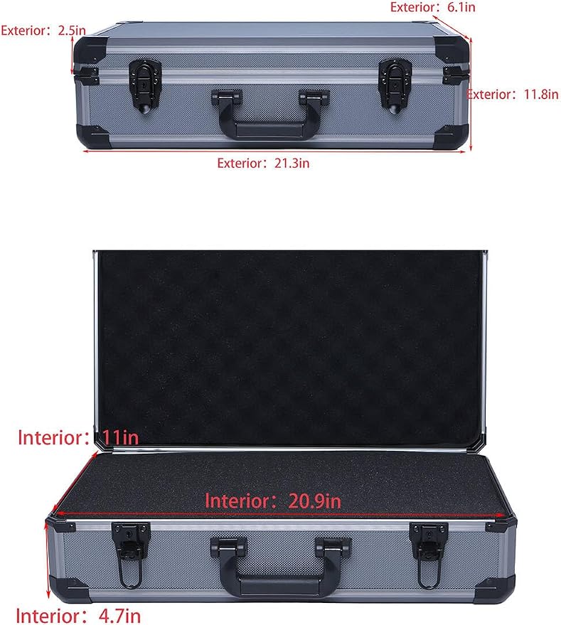 21in Reinforced Aluminum Hard Case with DIY Customizable Foam Inserts (20.7 x 11.3 x 5.6in Interior)