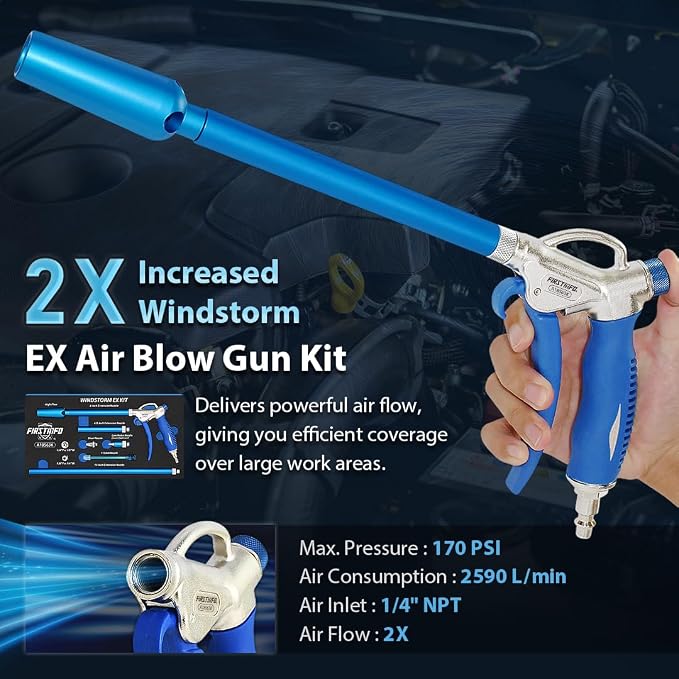 FIRSTINFO A18563KUS Windstorm EX (2X Flow) High Performance Air Blow Gun Master Kit, 9-Piece