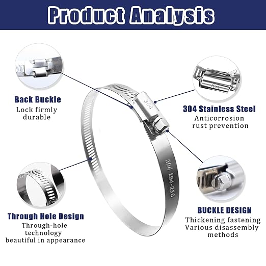 6PCS Adjustable 304 Stainless Steel Duct Clamps Hose Clamp,8 Inch and 6 Inch Pipe Clamp Air Ducting Clamp(5.55"-6.5"/141-165mm and 7.64"-8.5"/194-216mm)