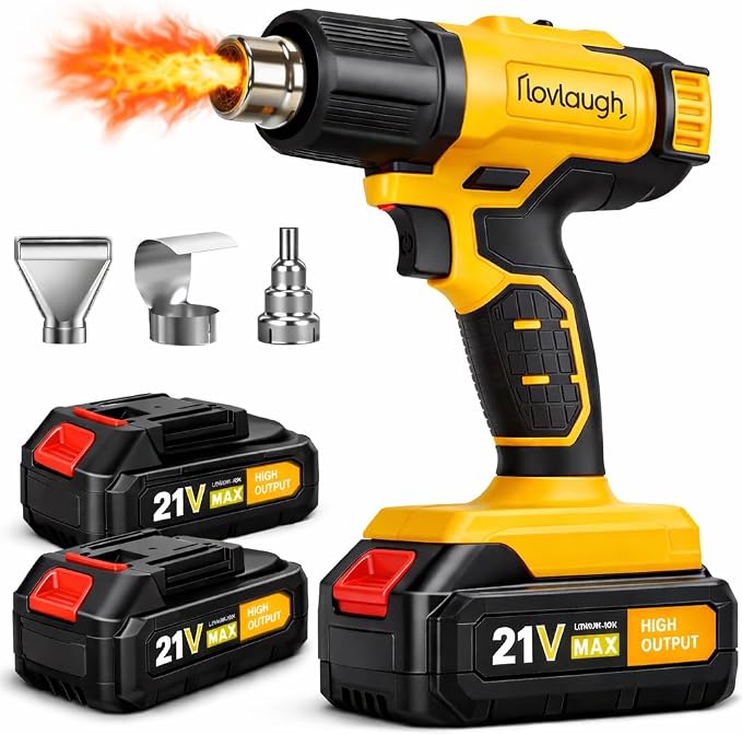 Cordless Heat Gun, Same as DCE530B (990°F, 42min Runtime, LED), Includes Two 2.0Ah Batteries, Flat & Hook Nozzles – Best Budget Choice, Others Bare Tool Only