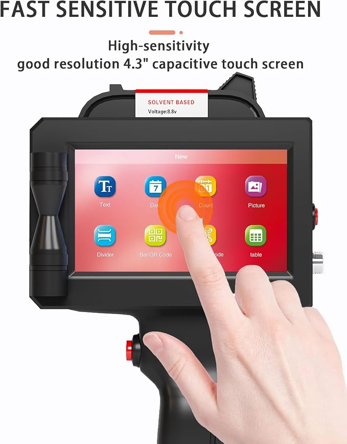 Handheld Inkjet Printer, 1 inch/25.4 mm Print Height Handheld Printer Gun with Quick-Drying Ink Cartridge for Batch Number Date QR Codes Barcodes Labels Logo Printing on Diverse Materials