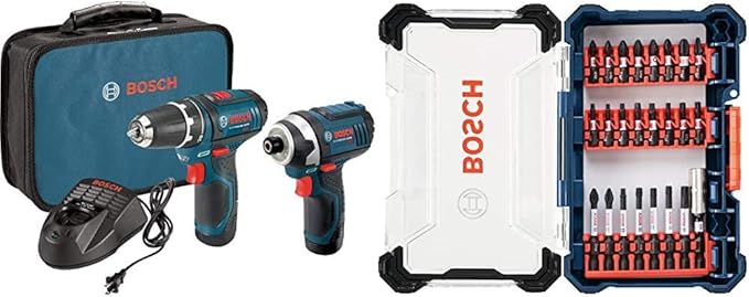 BOSCH 12V Max Cordless Drill/Driver and Impact Driver Combo Kit with Assorted Impact Tough Screwdriving Custom Case System Set