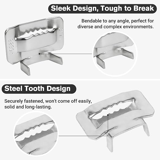 304 Stainless Steel Packaging Packing Machine Kit 3/4" x 100 ft Banding Coil, 100pcs Ear Lokt Buckles, 1pc Strapping Tensioner, 1pc Hammer, 1pc Pliers and One Pair of Gloves Included by LOCXVE