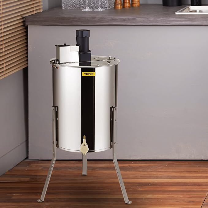 VEVOR Electric Honey Extractor, 4/8 Frame Stainless Steel Beekeeping Extraction, Honeycomb Drum Spinner with Transparent Lid, Apiary Centrifuge Equipment with Height Adjustable Stand