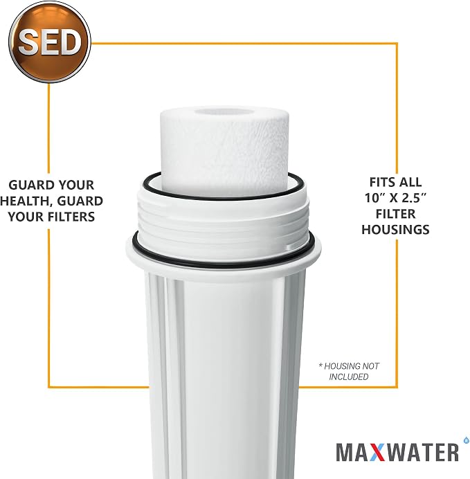 Max Water 10 inch x 2.5 inch, 1 Micron Replacement Sediment Water Filter Cartridge for Whole House, Melt Blown Filtration Fiber for Heavy Duty (Pack of 4)