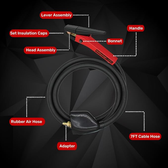 Medium Duty 600 amp K3000 Carbon Air Arc Gouging Torch with 7ft cable, Arcair,High Pressure Rubber Tube360° Swivel Gripper Head,