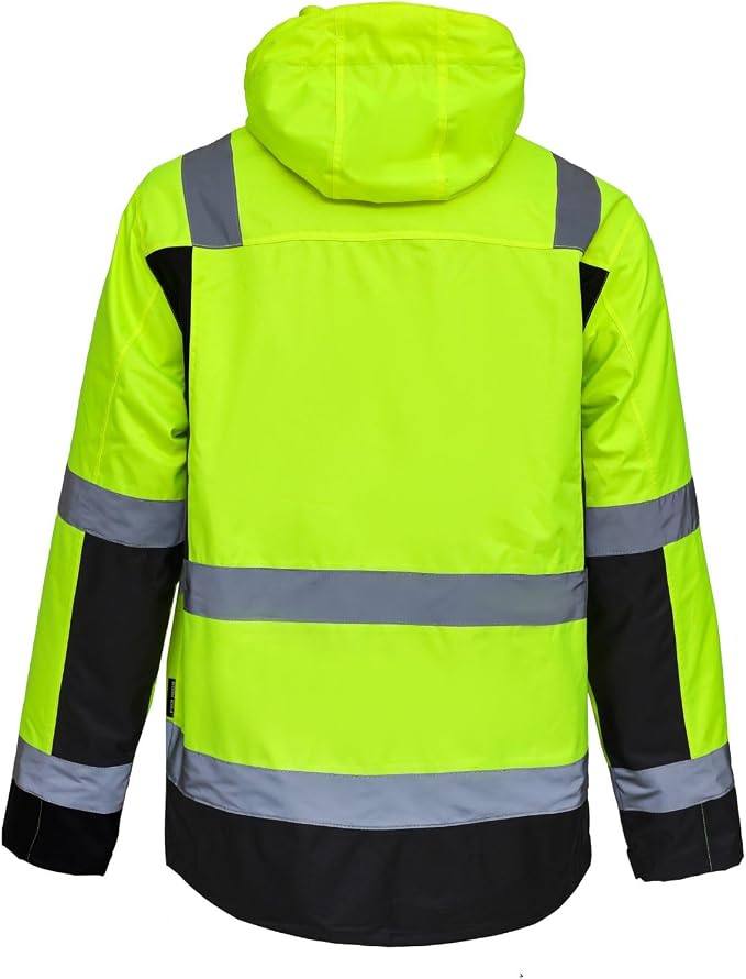 WORK IDEA High Visibility Reflective Jackets for Men Hi Vis Weatherproof 4- in-1 Convertible Rain Coat/Thermal Vest