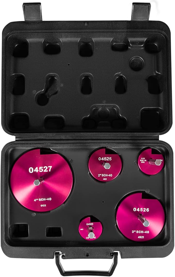 5-Piece Plastic Pipe Reamer Tool Kit for PVC, CPVC & ABS Fittings,Includes 1.25", 1.5", 2", 3", 4" Reamers,Compatible with Standard 1/2" Drills,3/8" Hex Shaft, for Exhaust, Drain, Water Pipes Cleaning
