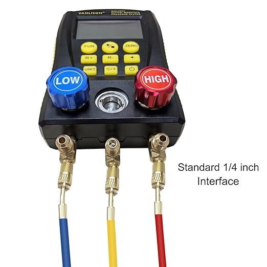 Pro-Grade Digital Manifold Gauge Set – HVAC Gauges AC Refrigerant Diagnostic Tool w/112 Refrigerant Database, Dual Temp & Pressure Sensors, Leak Test, Backlit LCD